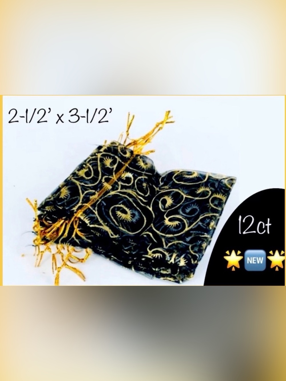 12pcs Organza Bags Gold/Black Swirl 3-1/2” x 2-1/2” 🌳🆕🌳